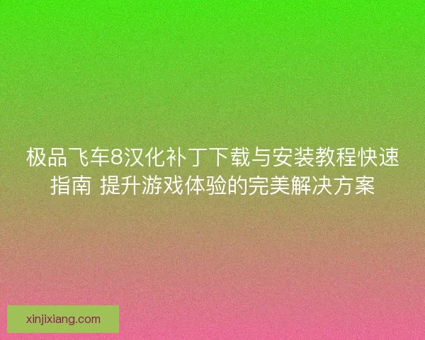极品飞车8汉化补丁下载与安装教程快速指南 提升游戏体验的完美解决方案