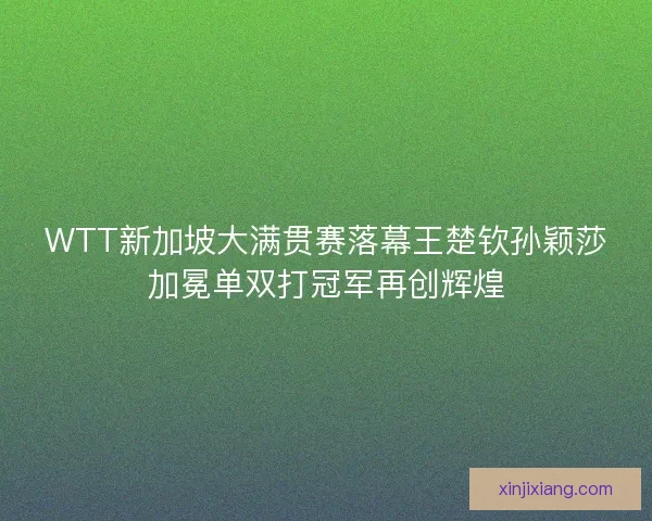 WTT新加坡大满贯赛落幕王楚钦孙颖莎加冕单双打冠军再创辉煌